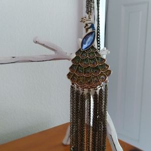 Betsey Johnson Peacock Necklace long gold jewels